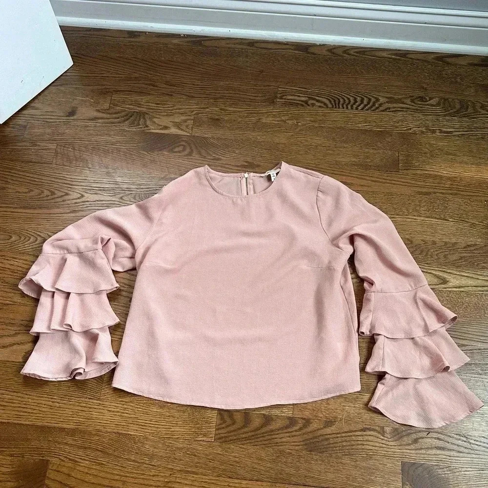 Meraki Soft Pink Ruffle Sleeve Top Size Large